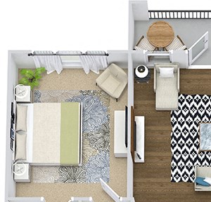 The Balboa 3D The Balboa 3D. 2 bedroom apartment. Kitchen with bartop open to living room. 2 full bathrooms, double vanity in master, shower stall in guest. Walk-in closets. Patio/balcony.